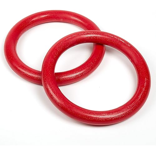 AP Plus Ninja Warrior Rings - Set of 2 Large Red, Traverse Gymnastics Climbing, with use on Obstacle Courses and Slack Lines, Outdoor Playground Equipment Accessories, Training