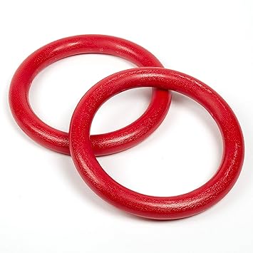 AP Plus Ninja Warrior Rings - Set of 2 Large Red, Traverse Gymnastics Climbing, with use on Obstacle Courses and Slack Lines, Outdoor Playground Equipment Accessories, Training