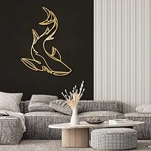 Idadey Shark Wall Decor, Shark Metal Wall Decor, Metal Fish Wall Decor, Shark Themed Modern Design Wall Decor, Minimalist Line Shark Art Decor, Nautical Metal Wall Art Gold, 24"x18" | 60x45cm