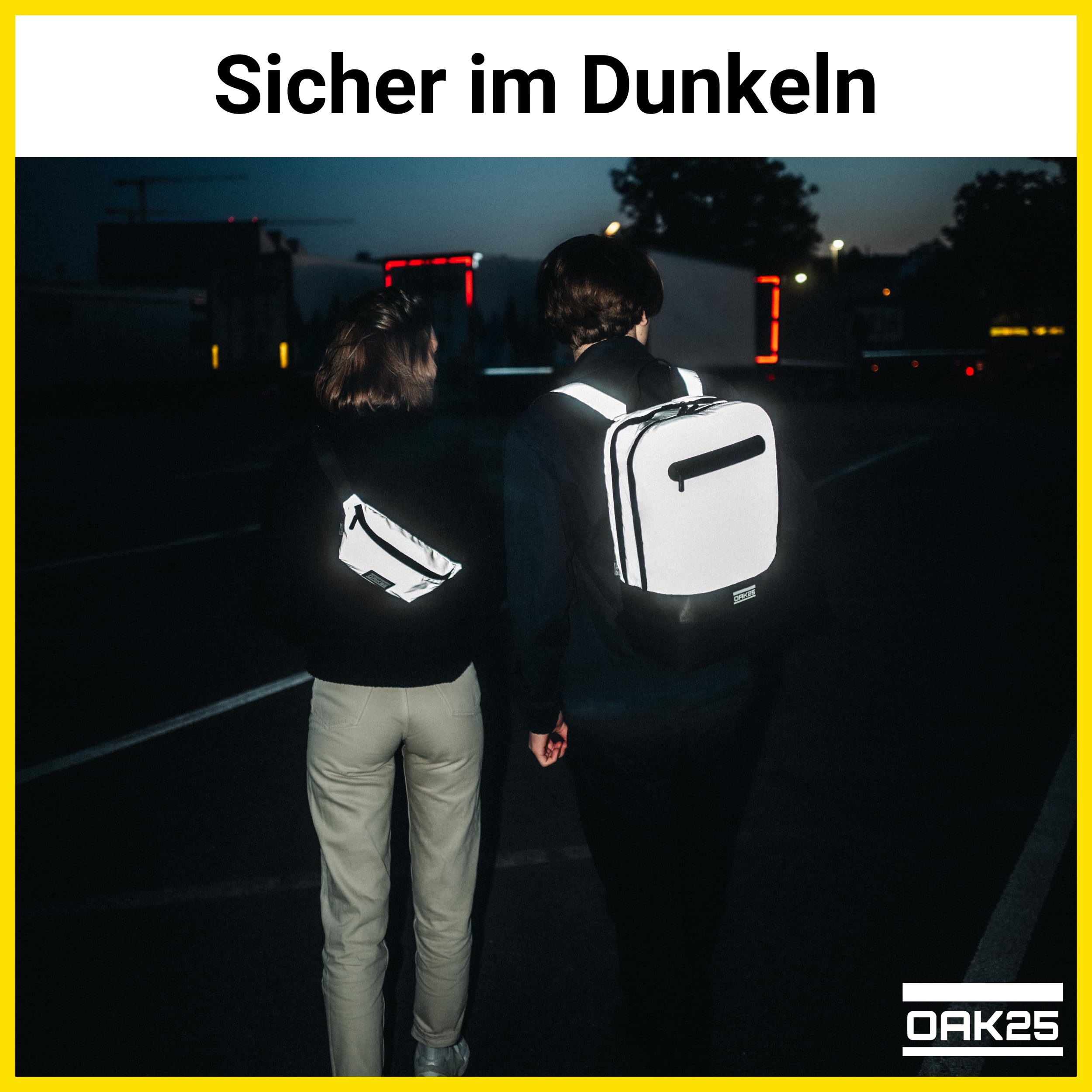 OAK25 Rucksack Damen & Herren - Luminant Bag - Reflektierender & Funktionaler Backpack für Uni, Arbeit, Sport, Reisen, Freizeit - 16 Zoll Laptop Fach - Wasserabweisend