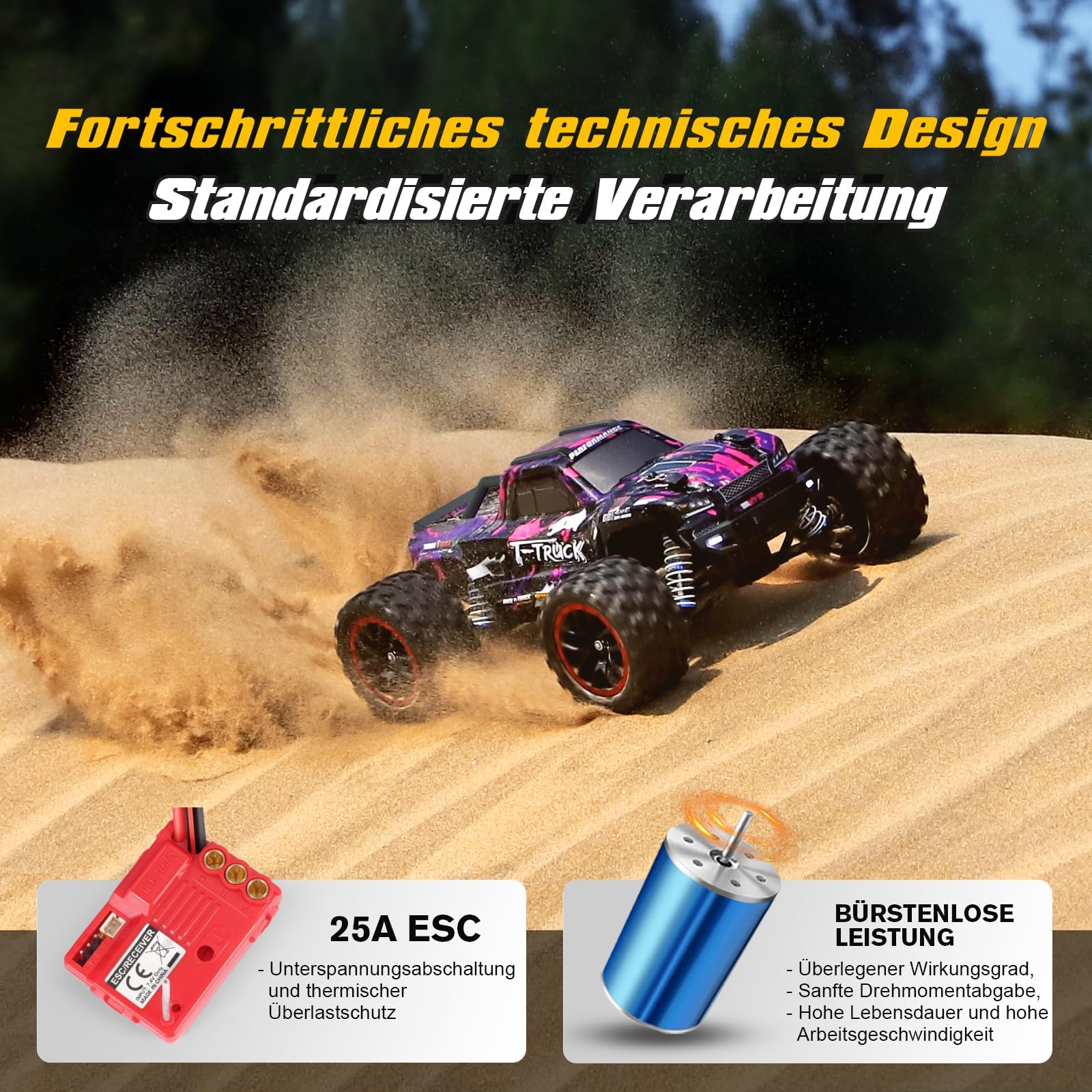 HAIBOXING Coche teledirigido 1:18 sin escobillas, 4WD RC Auto 48 + km/h de alta velocidad RC Monster Truck, 2,4 GHz All Terrain Carreras, Camión Monstruo teledirigido para niños, adultos y niños