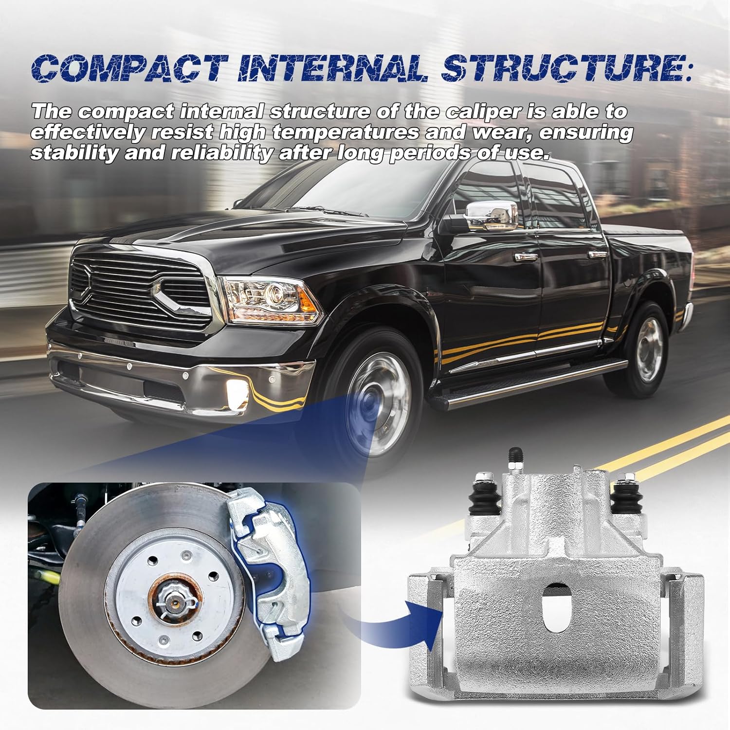 Rear Left Disc Brake Caliper Assembly with Bracket Compatible with Ram 1500 2011-2018, Dodge Durango 2004-2009, Dodge Ram 1500 2002-2010, Chrysler Aspen 2007-2009.