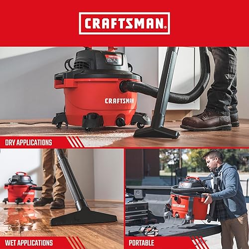 Miniatura 4 de CRAFTSMAN CMXEVBE17594 Aspiradora portátil de uso general para uso general en húmedoseco, 12 galones, 6.0 HP con accesorios, 3 bolsas de polvo y