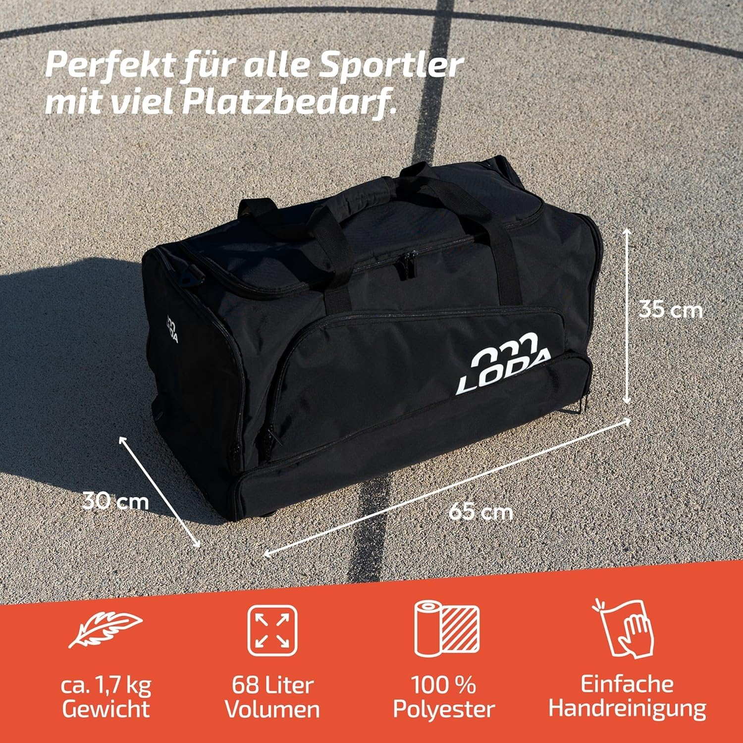 LODA Team 68L Sporttasche mit Schuhfach Nassfach Rucksackfunktion Wertsachenfach