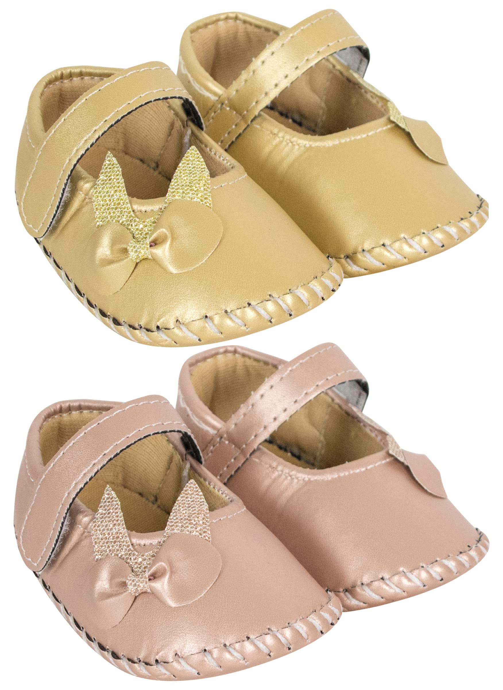 Set Of 2 Pair Baby Girls Synthetic Leather Baby Sandal Booties For 6 To 12 Months (Gold,Brown) -BT908andBT910-image-47