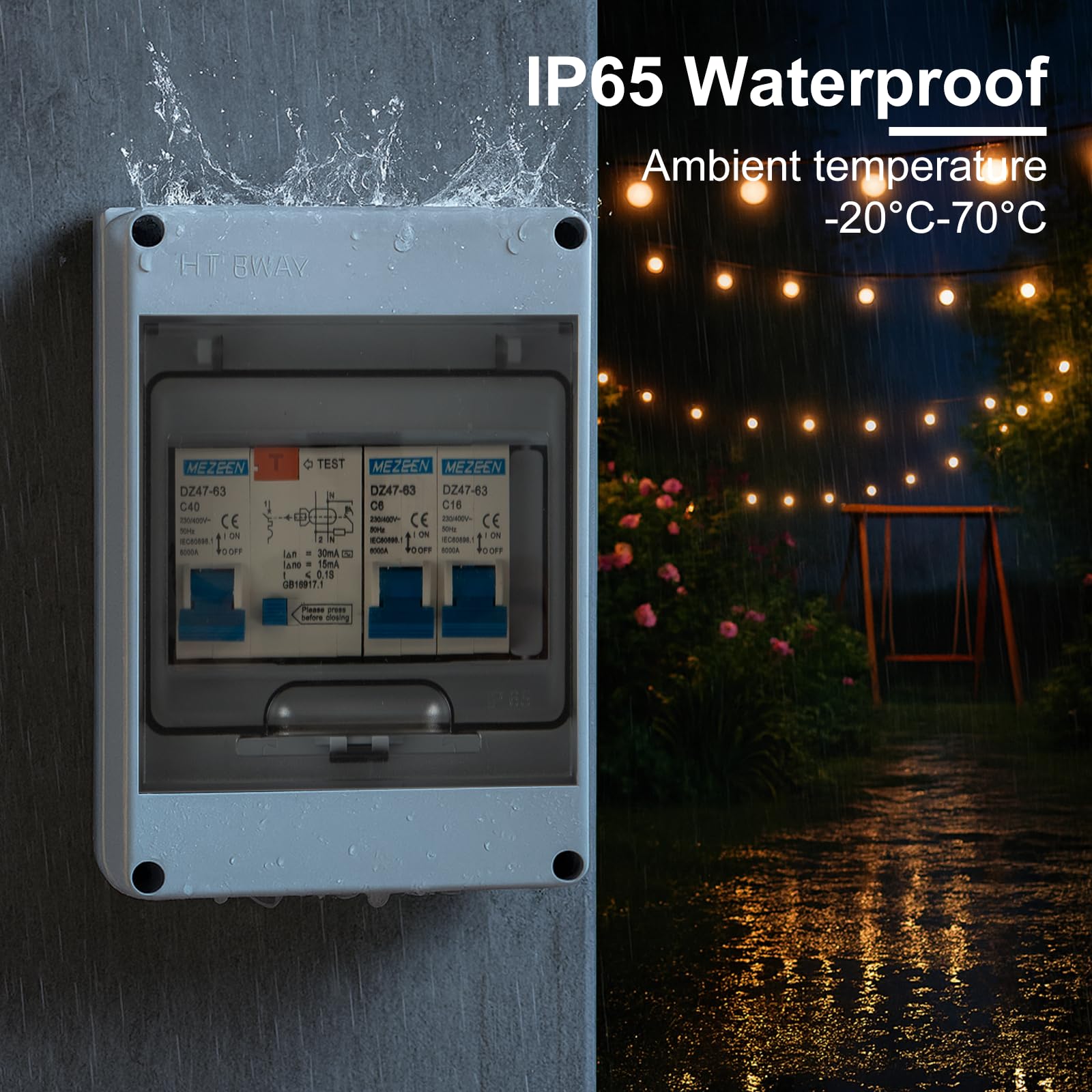 Consumer Unit 2 Way, IP65 Fuse Box with Circuit Protection, Circuit Breaker for Garages Workshops, Mobile Homes - Image 4