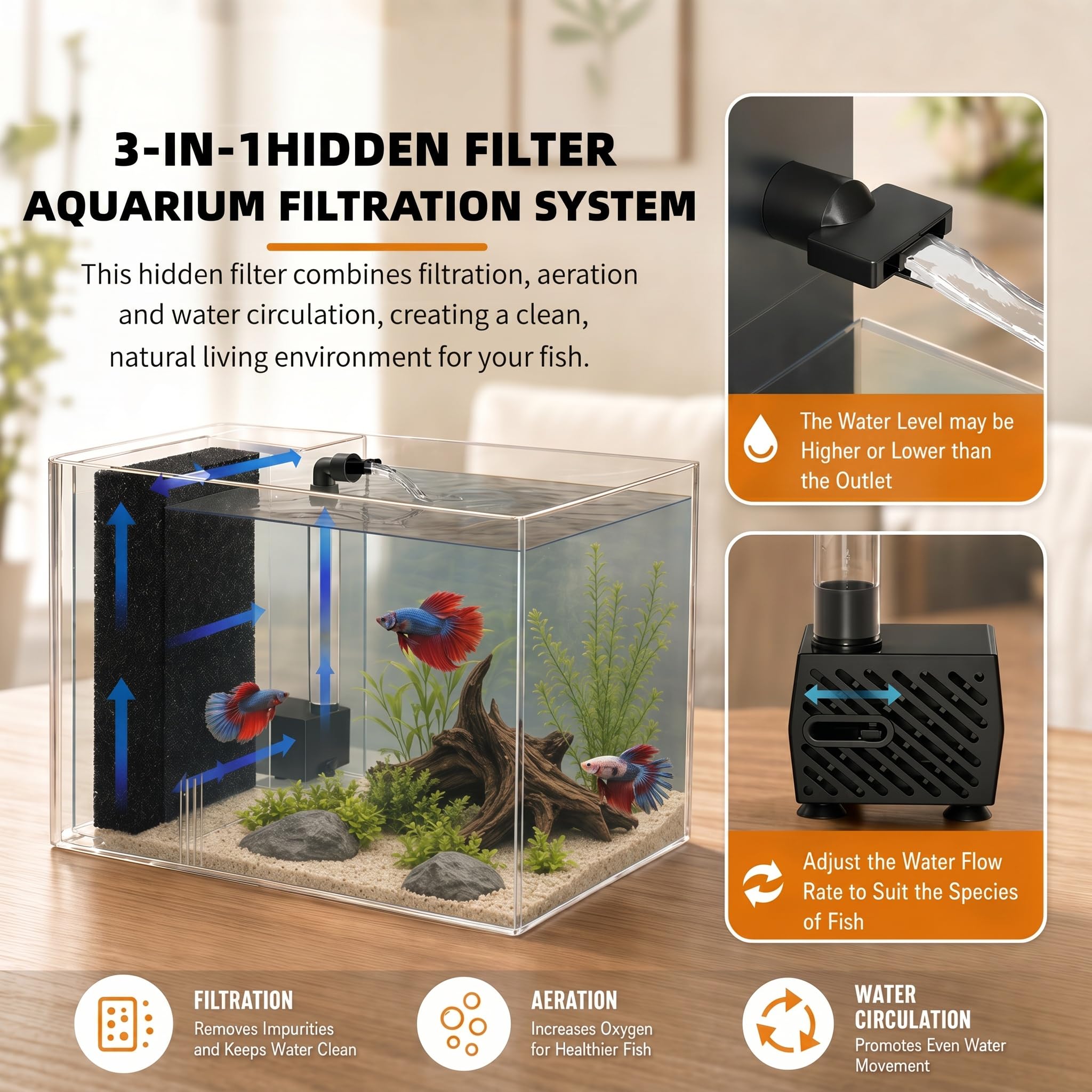 3,7L Acuarios pez Betta, Pequeña Acuario de Acrílico con Luz LED y Bomba de Filtro de Agua, Ideal para bettas y Peces Dorados, Bonita decoración del hogar