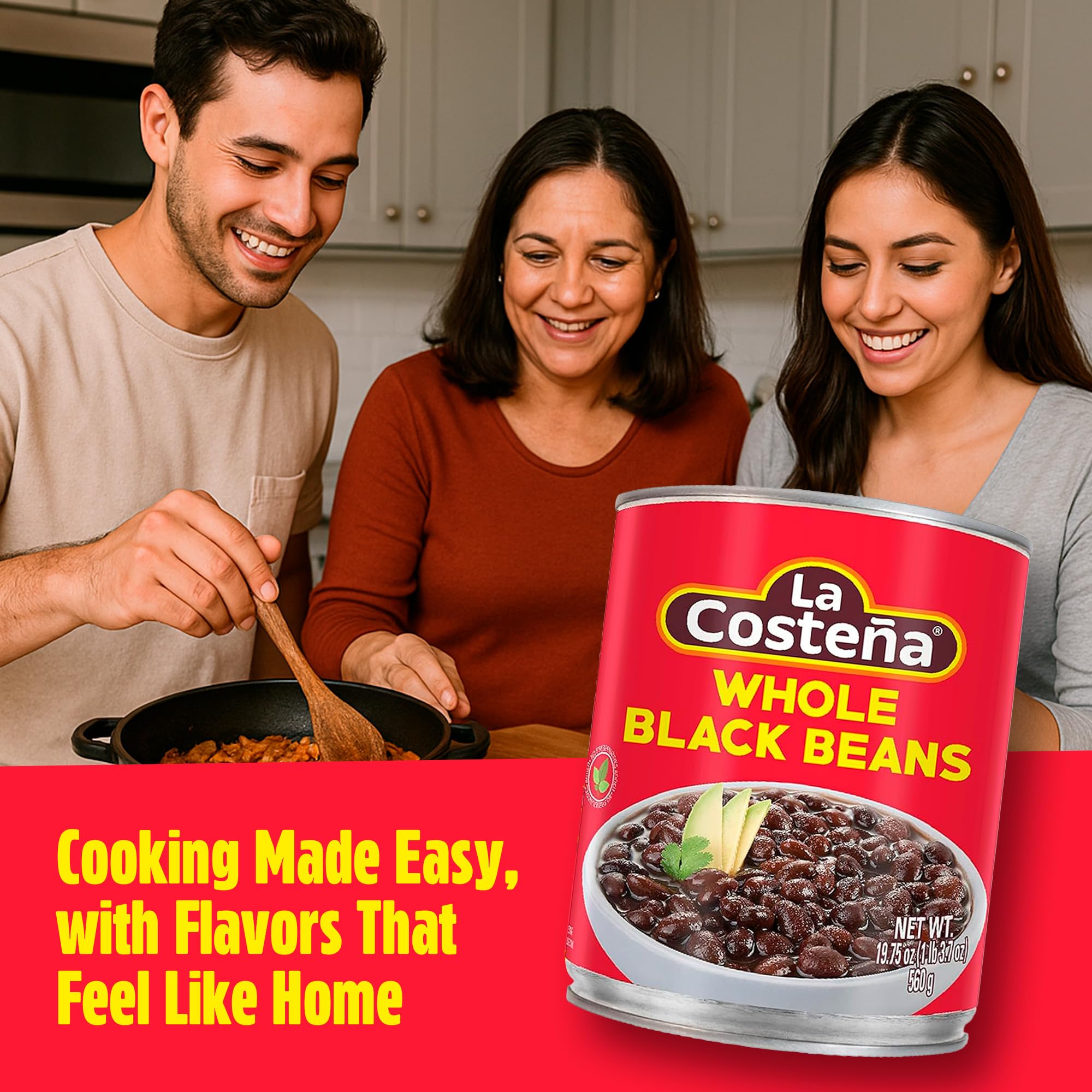 La Costeña Whole Black Beans - Ready-to-Eat Canned Black Beans for Mexican Food, Vegetarian Chili Ingredients, Frijoles Negros, Hummus, Dips, Burgers & Burritos - 19.75 oz, 6 Pack Bulk Canned Food