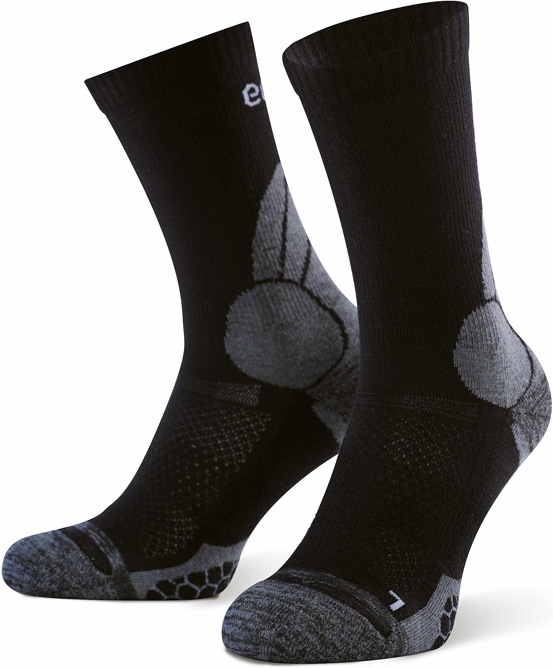 Eono Essentials Trekking and Hiking Socks for Men and Women, Merino-Wool-Mix (2-Pack), Black, UK 2.5-5