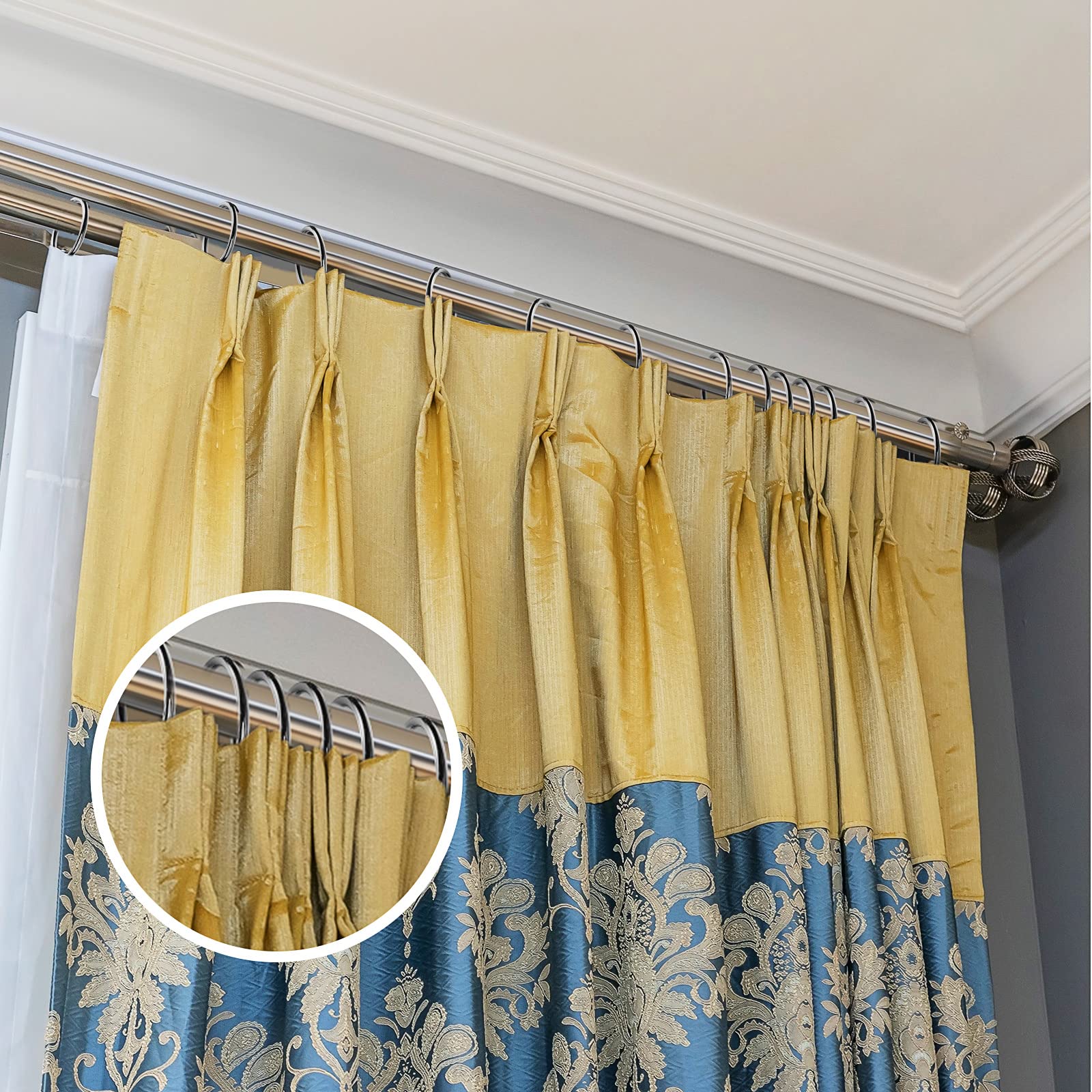 30 Pack Curtain Rings With Hooks And 30 Pack Pinch Pleat Hooks - Metal Drapery Hardware Set In Black