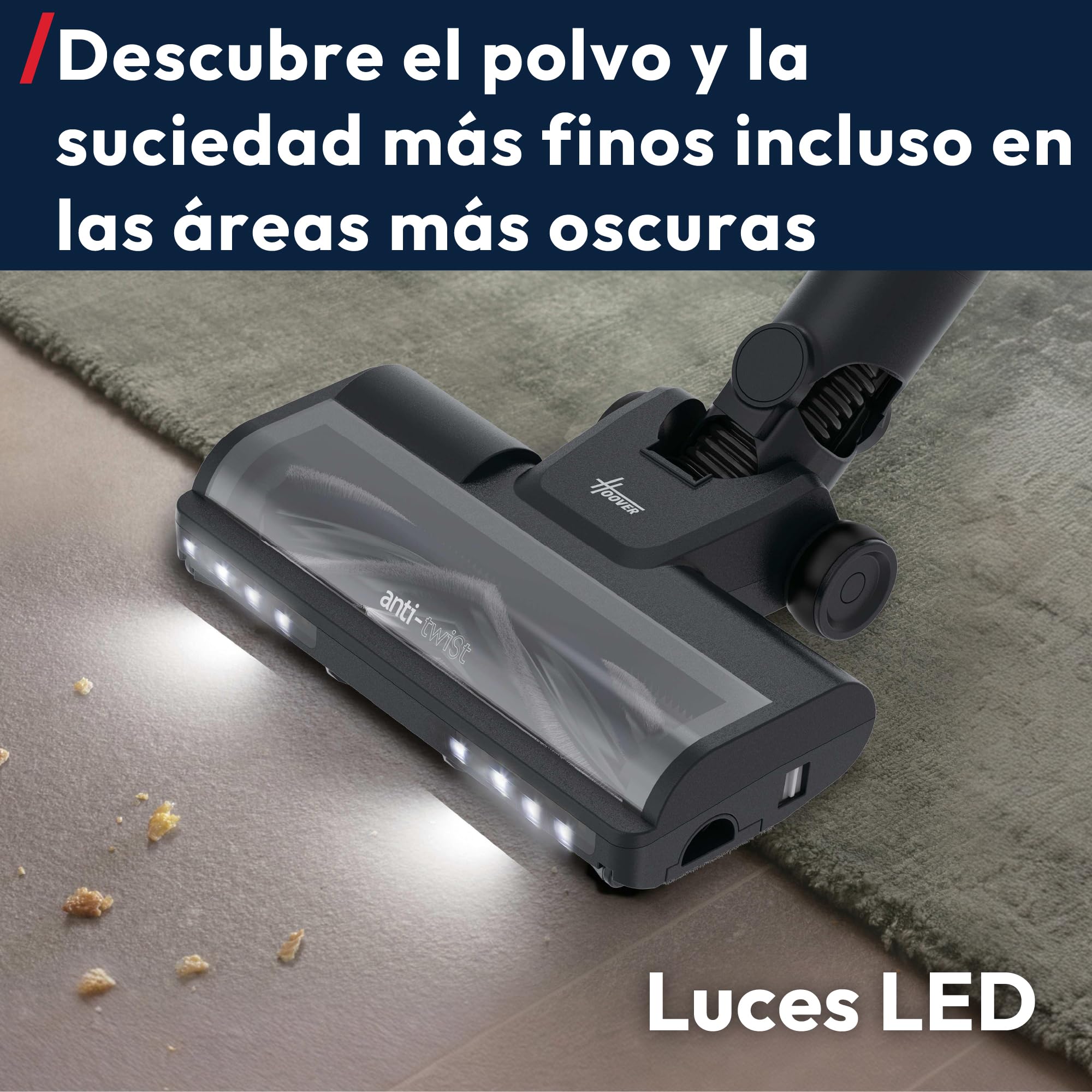 Hoover HF1 Core Pet Aspiradora Escoba Sin Cable | 50 Min de Autonomía | Cepillo Motorizado para Pelo de Mascotas en Sofás, 3 Modos, Cepillo Anti-Twist, Boquilla LED, QuickPark, 200W