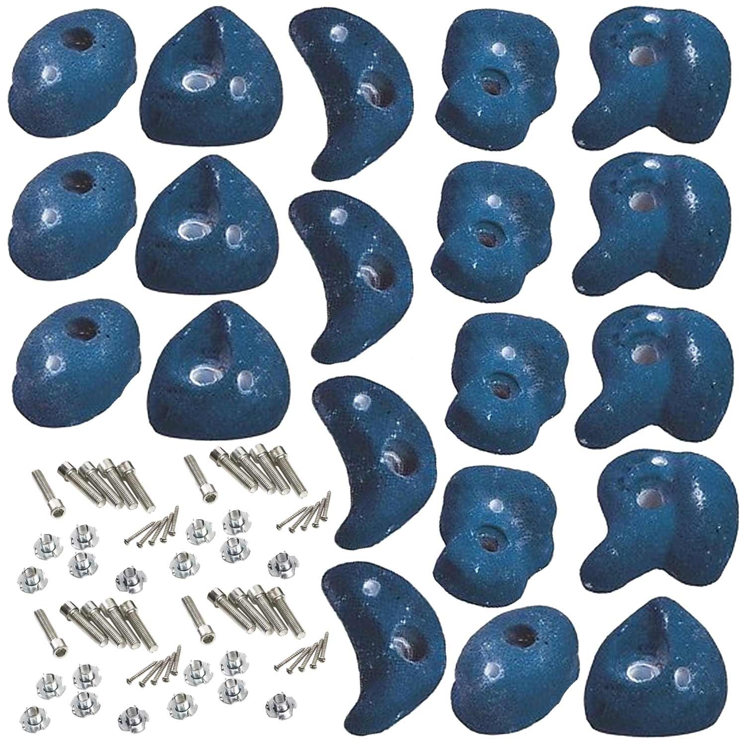 Garden Games 20 Pack of Premium Climbing Holds High Grip Steel Reinforced Polyresin with Stainless Steel Fixings (Blue, 20)