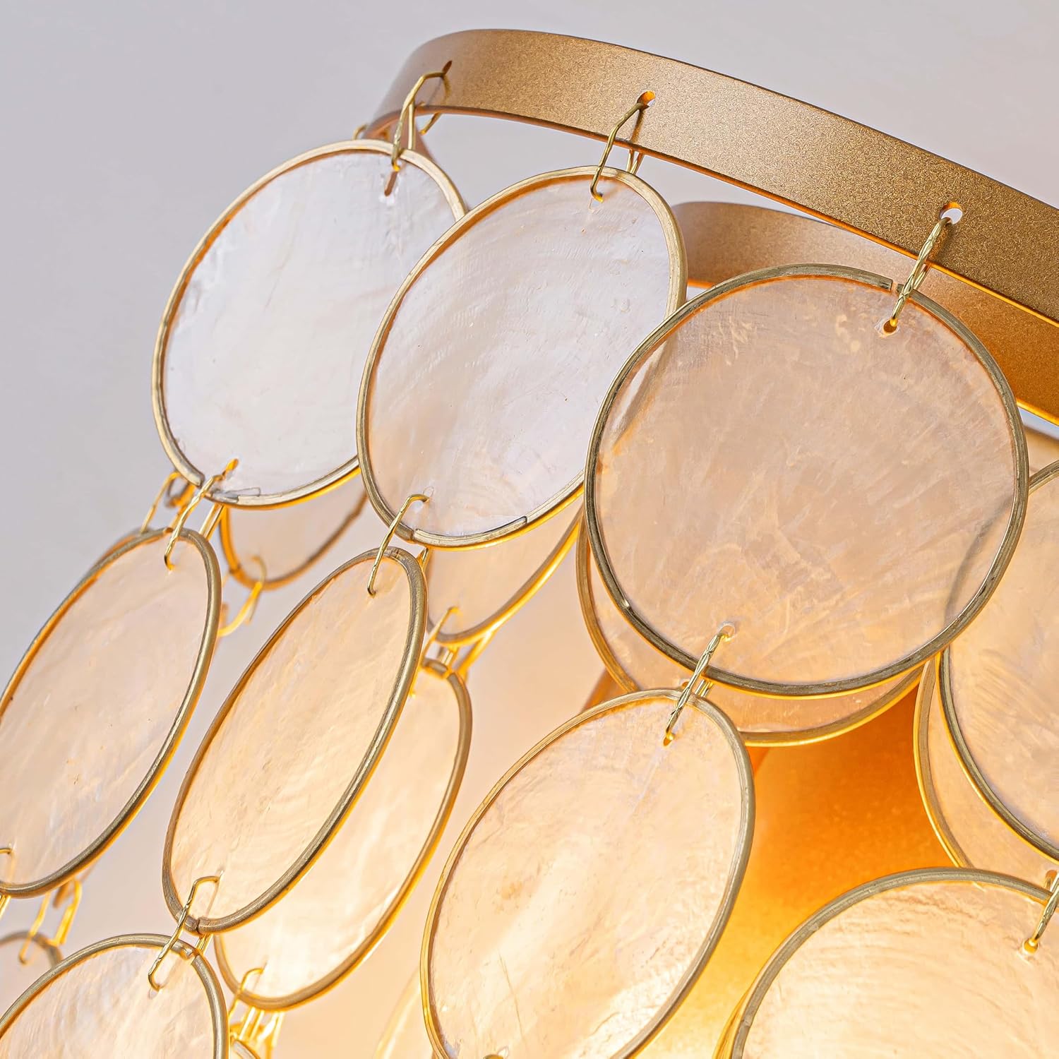 2-Light Capiz Shell Wall Sconces, Coastal Design Indoor Wall Lamp, Vanity Wall Mount Light Fixture for Bathroom, Hallway, Bedroom, True Shell Pendants & Copper Finish Frame