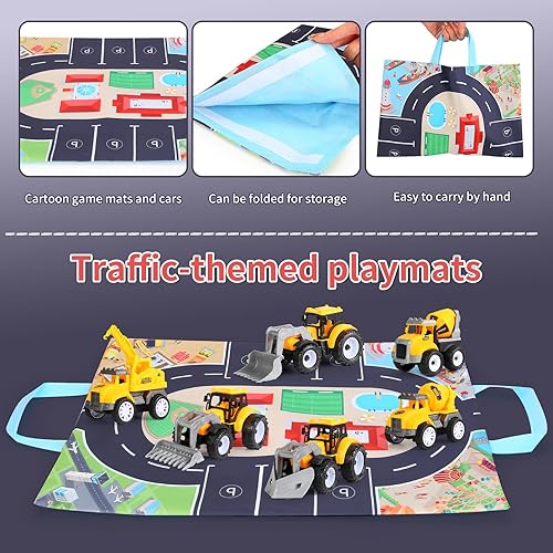 Miniatura 4 de seemiracle 11 autos de juguete para bebés de 1 a 3 años de edad, bolsa de almacenamiento con alfombra de juego, camiones de construcción, auto para