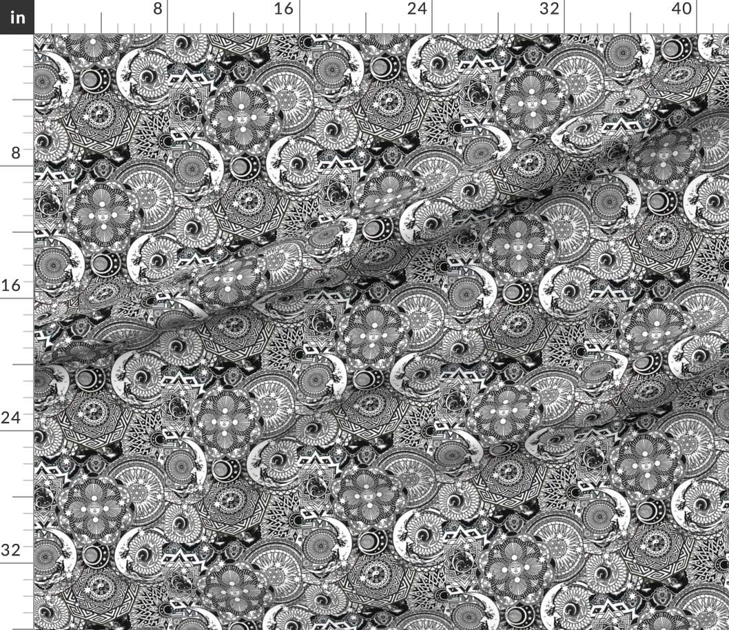 Spoonflower Fabric - Celestial Sun Moon Stars Black White Space Printed on Petal Signature Cotton Fabric by The Yard - Sewing Quilting Apparel Crafts Decor
