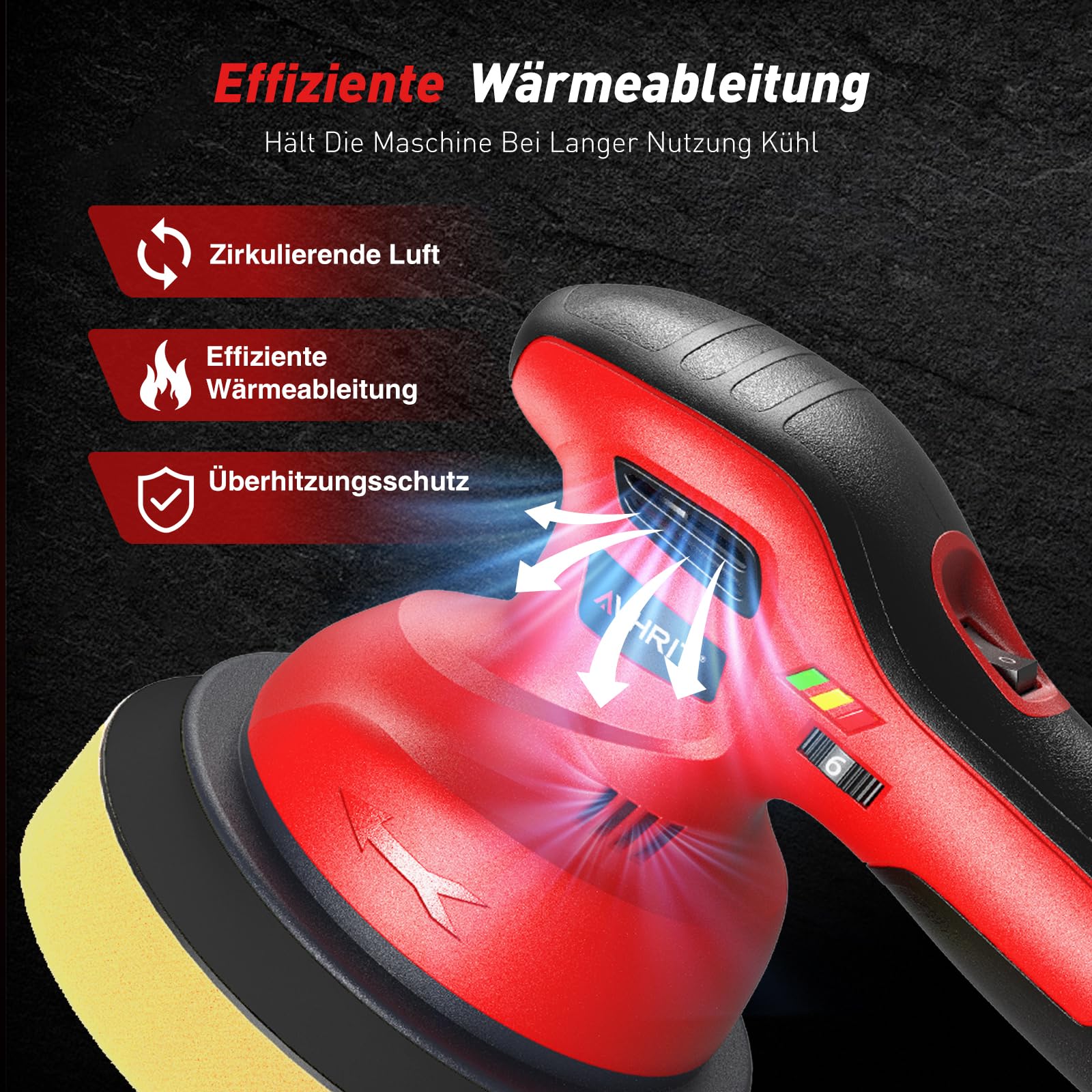 Cordless Buffer Poliermaschine Auto Akku, 2x2000mAh Batterie (Bis zu 6000 U/min) Poliermaschine Auto, 6'' Autopolierer, 8 mm Exzenter-Poliermaschine für Auto-und Bootspflege, Polieren Wachsen
