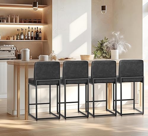 Miniatura 27 de Juego de 2 taburetes de bar de altura de mostrador de color blanco cremoso de 24 pulgadas, modernos taburetes de bar dorados con respaldo tapizado