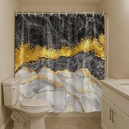 Miniatura 7 de Cortina de ducha moderna de mármol, 72 pulgadas de ancho x 72 pulgadas de largo, cortina de ducha de tela de poliéster impermeable para baño con