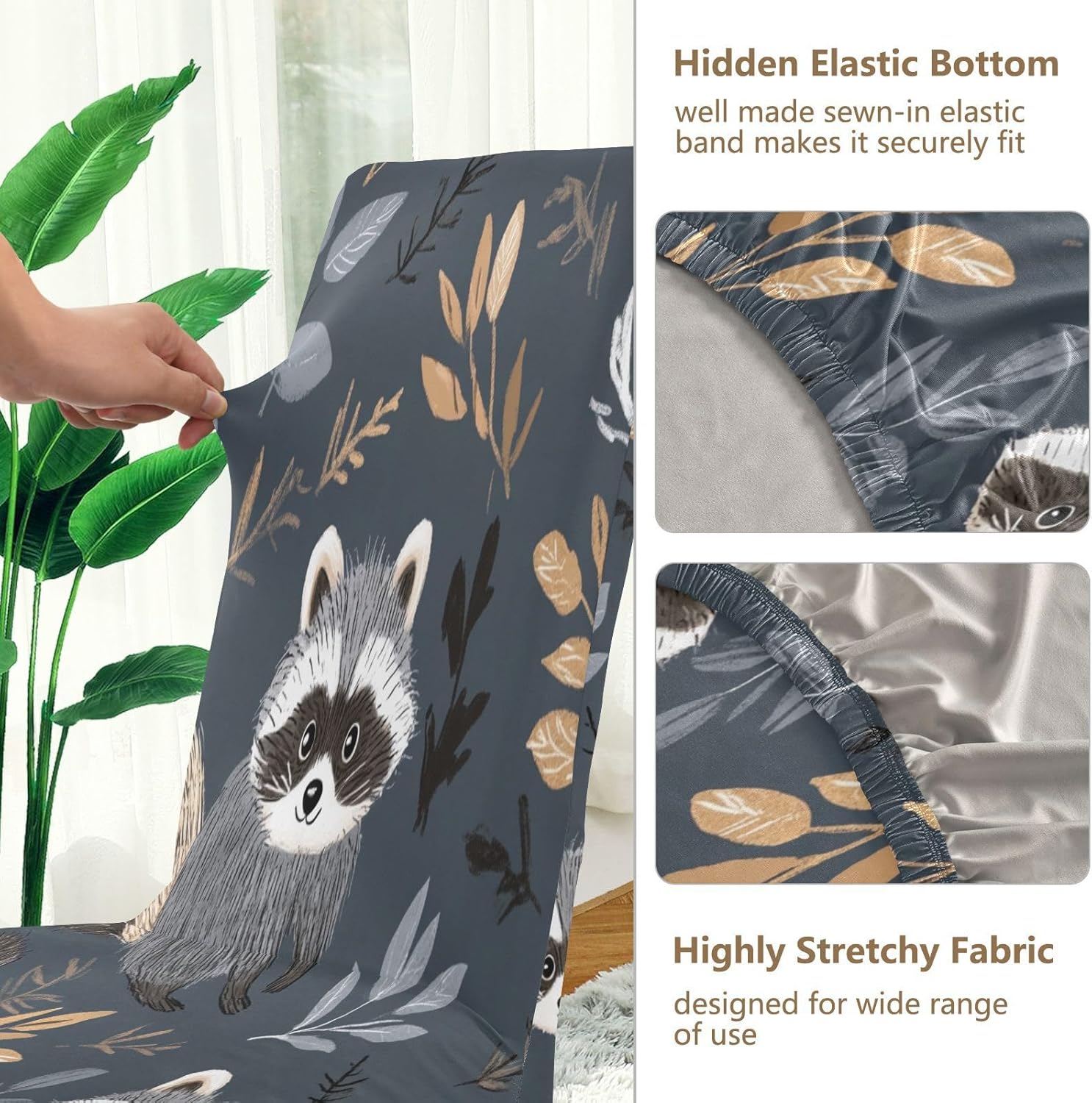 ALAZA Chair Covers for Dining Room, Cute Raccoons Leave Art Stretch Chair Cover Sets Chair Protector Removable Washable for Ktichen Restaurant Hotel
