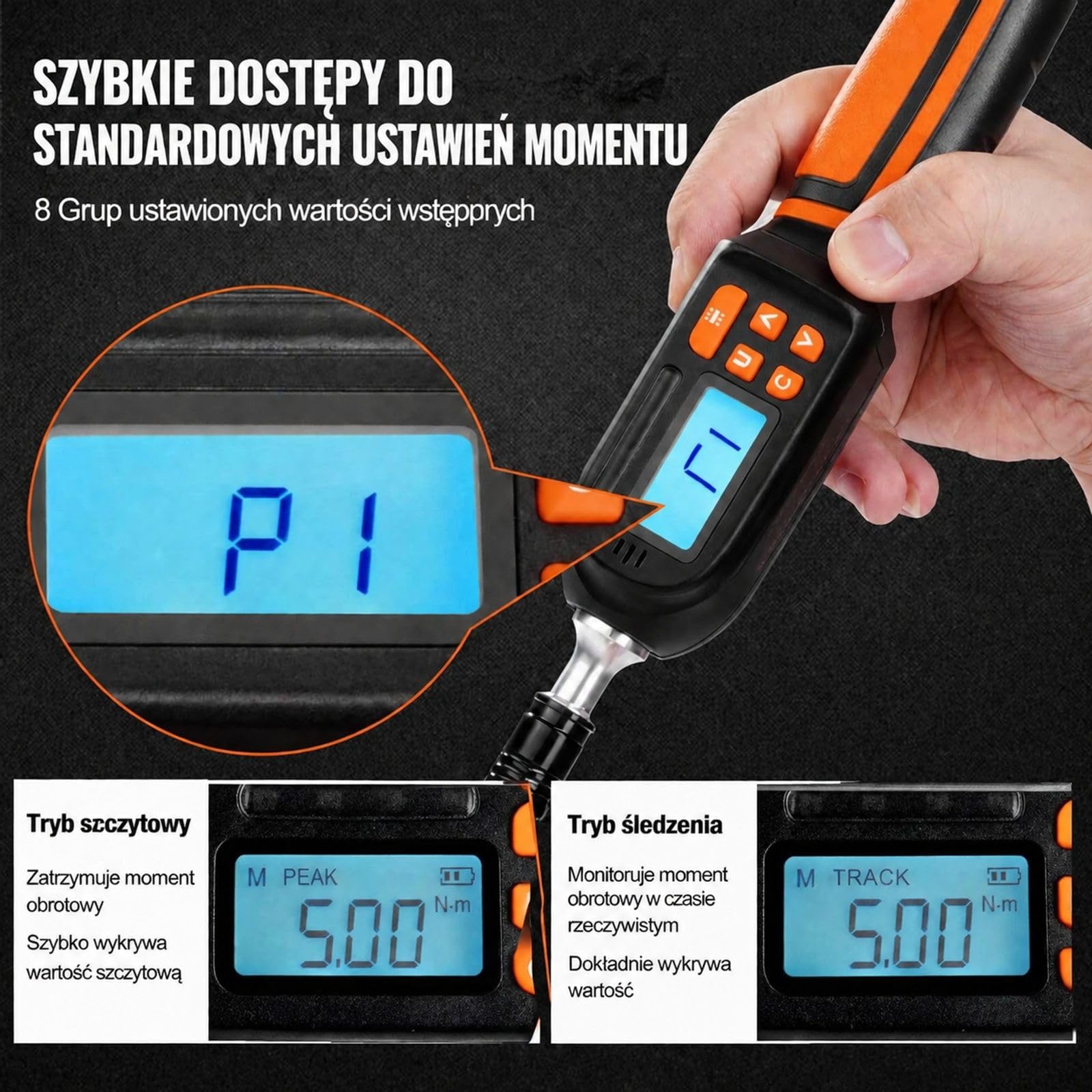 Zestaw cyfrowego wkrętaka dynamometrycznego, napęd 1/4 cala, zakres 0,3-8 Nm, ekran LCD, pręt przedłużający, szybkie zwalnianie i bity do montażu