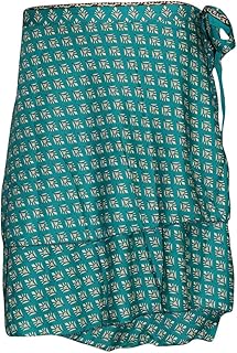 Mogul Interior Women Teal Green Short Wrap Around Skirt Recycle Silk Boho Printed Skirts OneSize