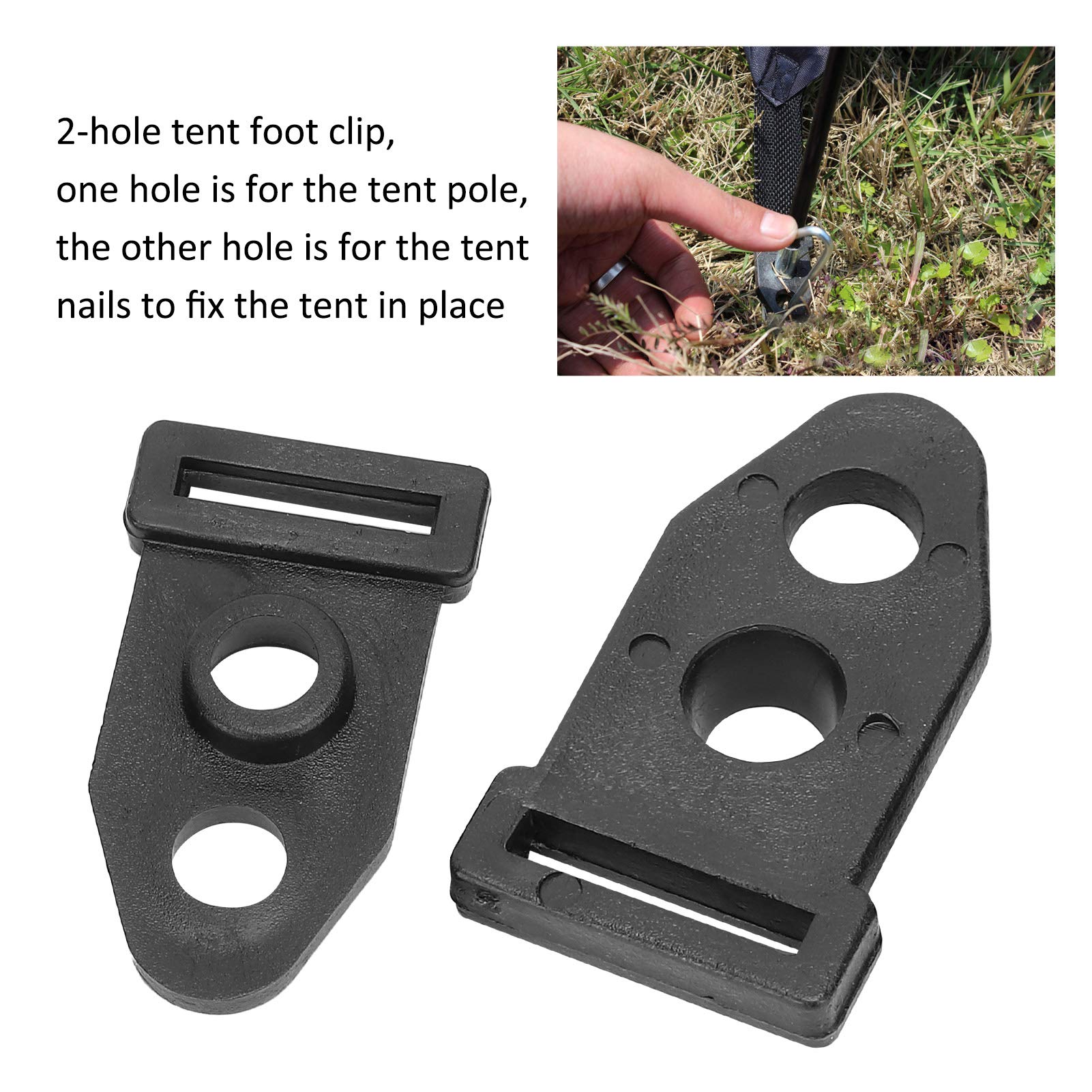 Tissting 20Pcs Tent Feet Clamp, Two Holes Tent Ground Fixed Clip Nail Pole Rod Feet Clamp Replacement Accessories for Outdoor Tent Camping Awning 
