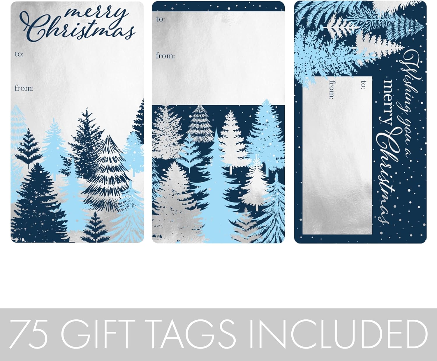Silver Foil and Blue Christmas Tags – 75 Labels - Silver Peel and Stick Christmas Holiday Gift Wrap Tags – Blue Christmas Tree Themed Self Adhesive Silver Foil Stickers : Health & Household