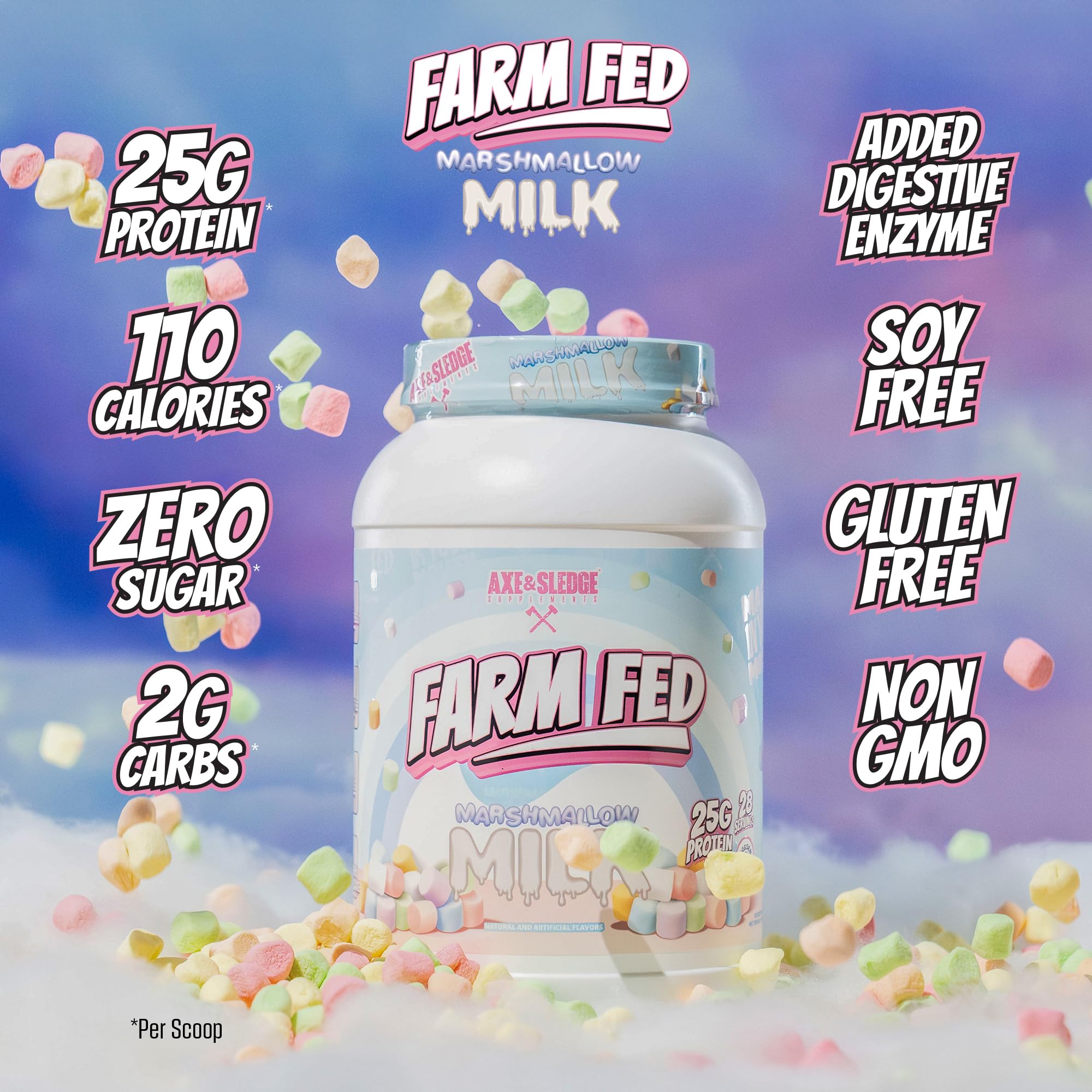 Axe & Sledge Farm Fed 100% Whey Protein Isolate | 25g Protein | Low Carb, Low Sugar, Soy Free, Gluten Free | Protein Powder for Men and Women | Keto | Made in the USA | 28 Servings, Marshmallow Milk — Amazon image 4