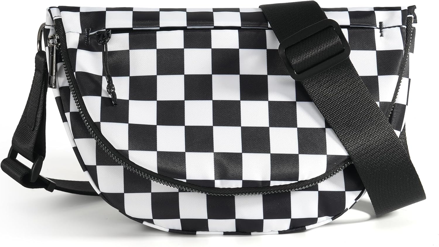 MEISEY Checkered Crossbody Messenger Bag, Black and White Pattern, Adjustable Shoulder Strap