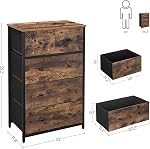 SONGMICS Dressing, Tour de commode de rangement avec 5 Tiroirs en tissu, Unité de commode, pour Hallway, Chambre, Rustique Brown et Classic Black ULGS45H