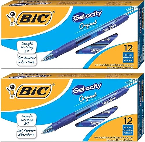 BIC Bolígrafo de gel retráctil Gel-ocity, punta media (0.028 in), azul, 24 unidades