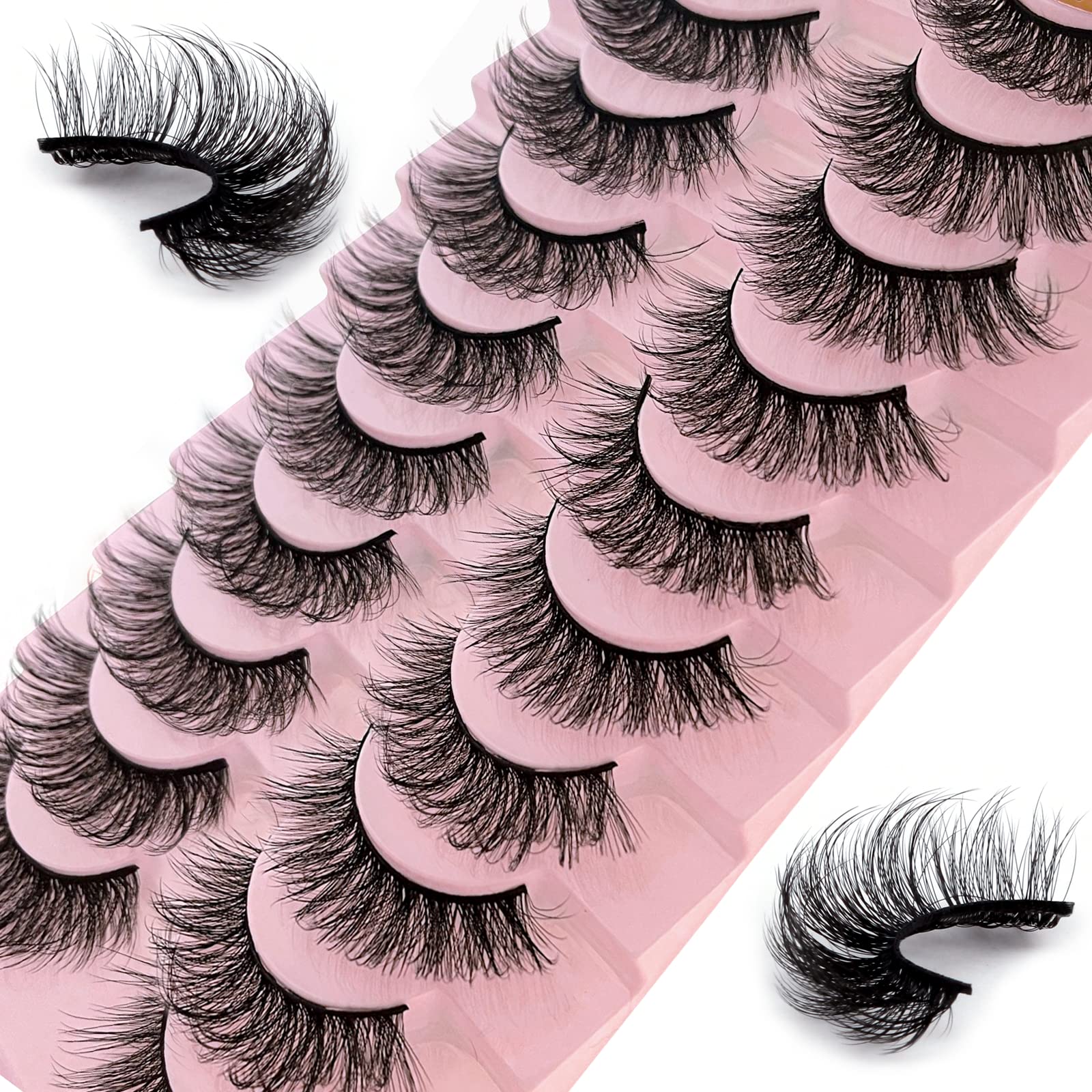 Uliya False Eyelashes Russian Strip Lashes 10 Pairs Reusable Natural Look 7D Faux Mink Lashes Fluffy Volume Wispy Fake Eyelashes Handmade Thick Soft Long Dramatic Eyelashes for Makeup (7D21)