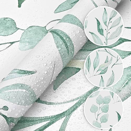 Miniatura 9 de WENMER Papel tapiz autoadhesivo de hojas verdes para despegar y pegar, 17.7 x 590 pulgadas, hojas de acuarela autoadhesivas, papel de contacto