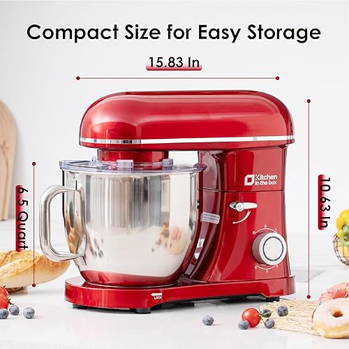 Miniatura 6 de Kitchen in the box Batidora de pie  Tazón de mezcla de 6.5 cuartos de galón con asa, batidora de pie de masa de pan pesada de 900 W, cabezal