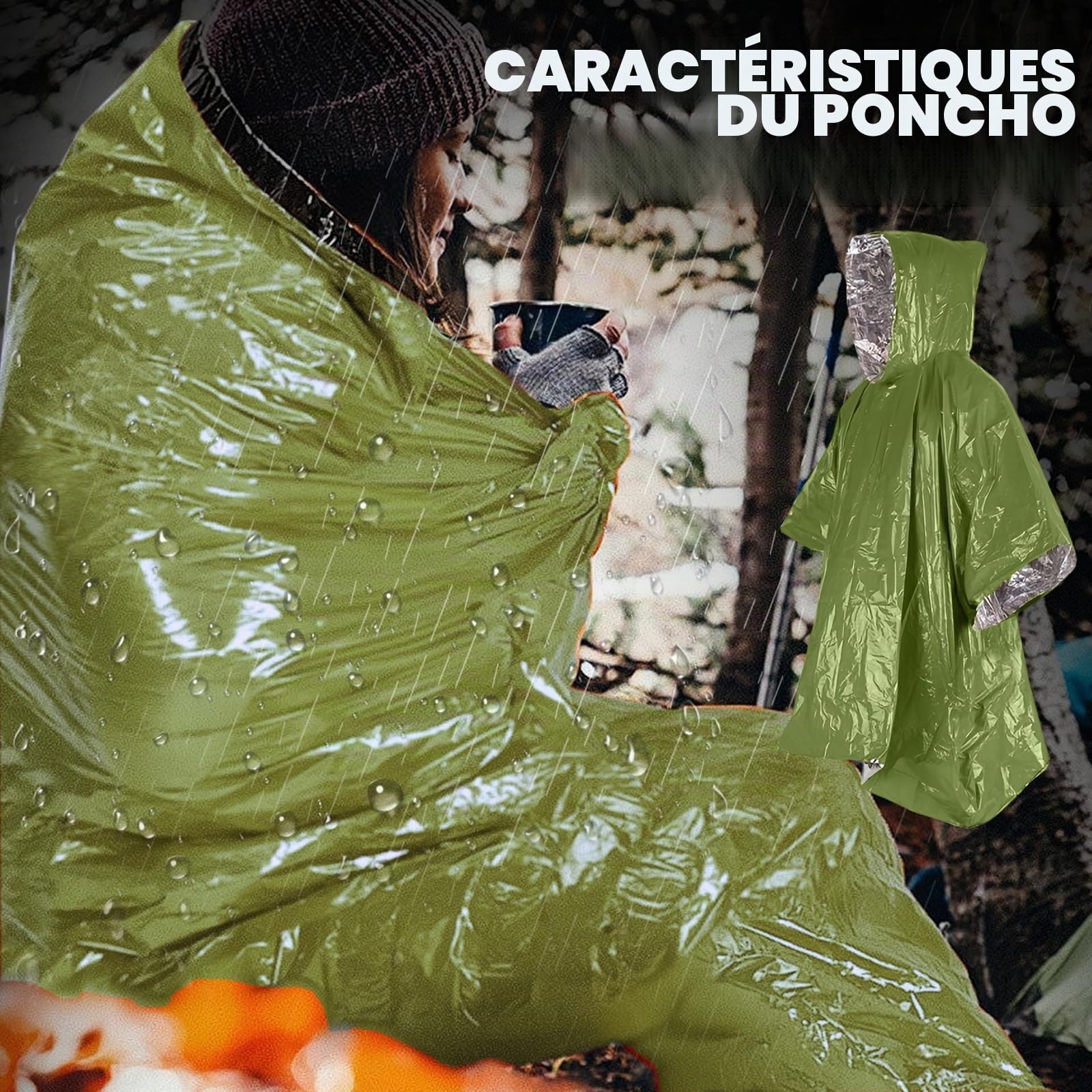 Sac de bivouac d'urgence réutilisable, tente d'urgence avec sac de transport & sifflet de signalisation & poncho de pluie d'urgence, tente de sauvetage pour camping, randonnée, premiers