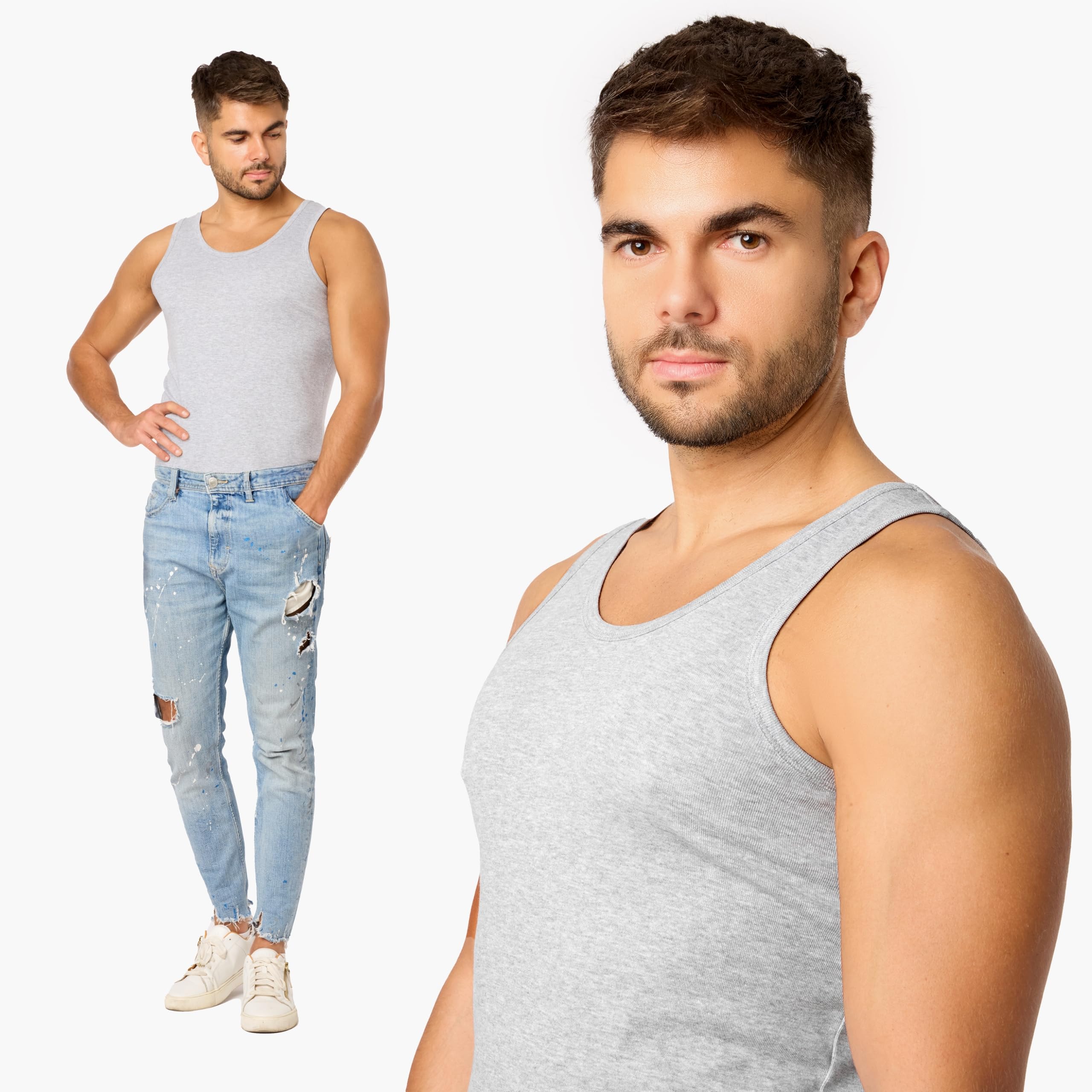 Ladeheid Débardeur Homme Maillot de Corps Homme Cotton Marcel Homme sous Vetement Homme Debardeur Homme Sport Lot de 3 Débardeurs en 100% Coton LA40-258