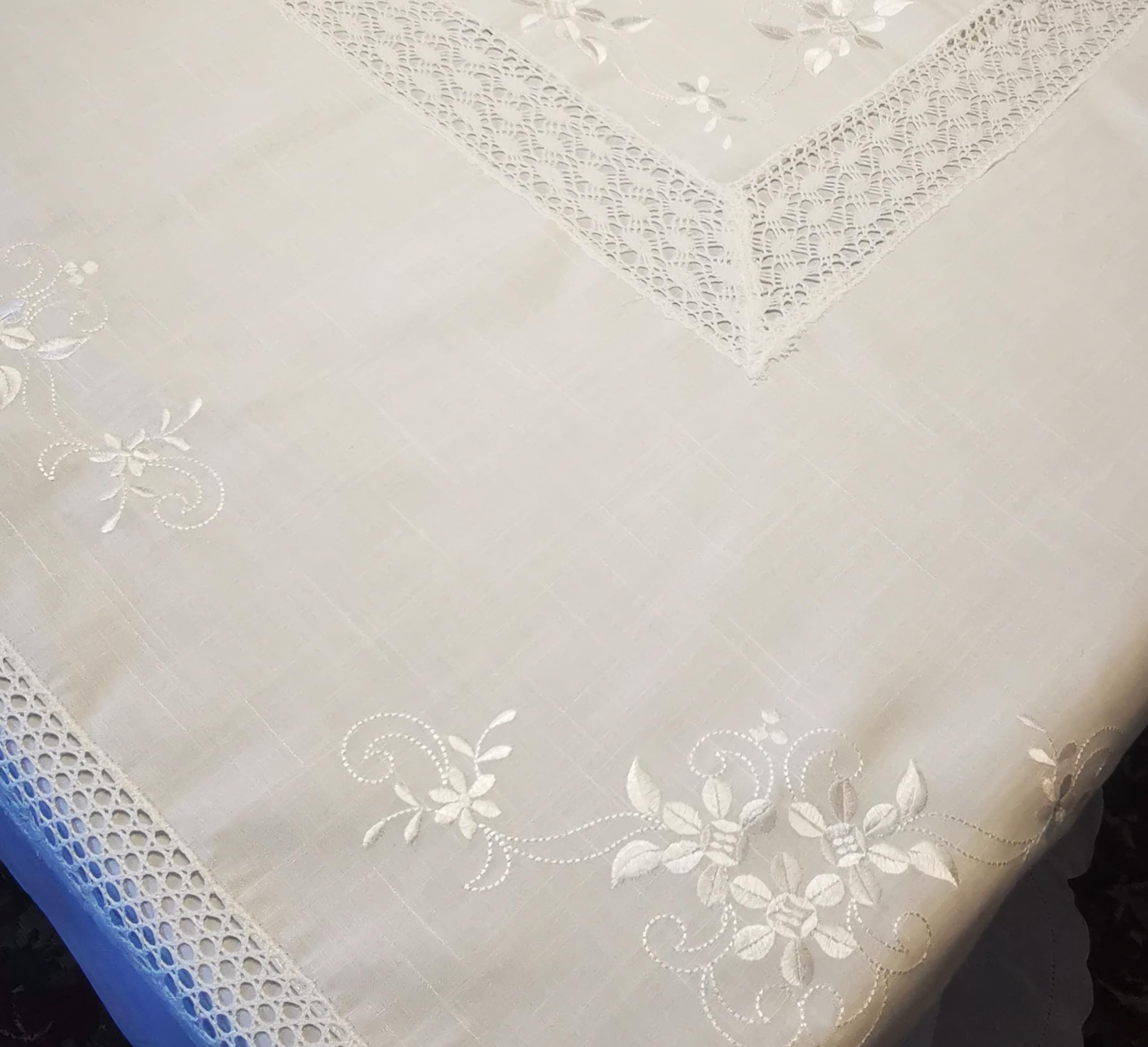 Tischdecke Hohlsaum Spitze weiß Tischläufer Hohlsaum gehäkelt Häkelspitze (130x170)