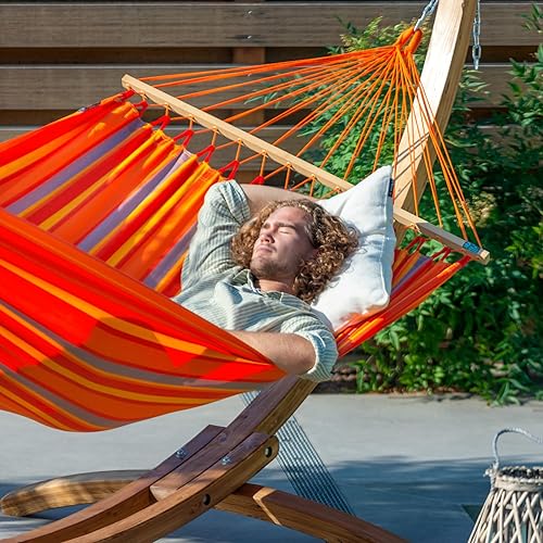 Vista 89 de La Siesta® Alisio Hamaca con barra esparcidora, hamaca exterior resistente a la intemperie, hamaca exterior de tela para 2 personas, máximo 355