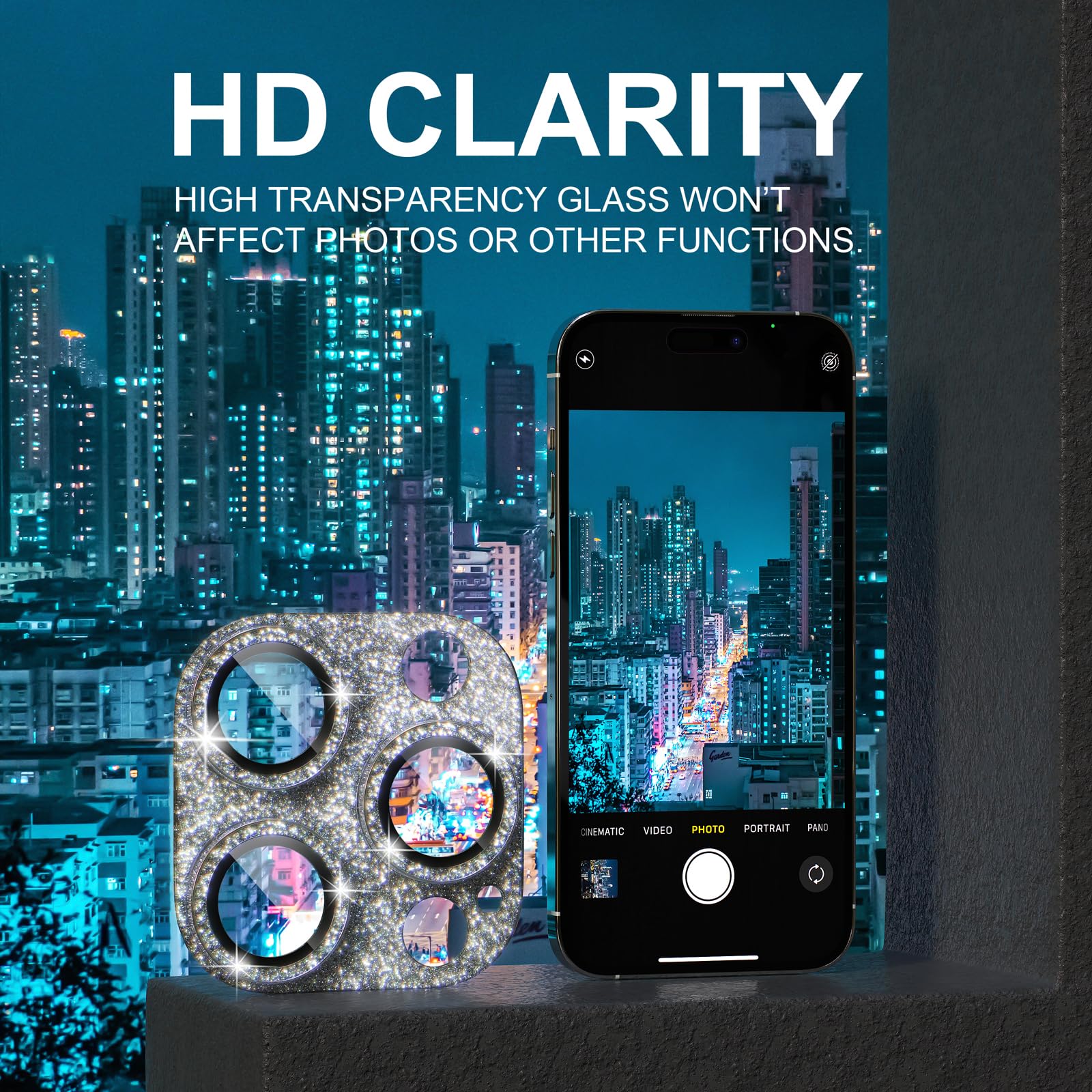 Choiche Protector de lente de cámara para iPhone 15 Pro/iPhone 15 Pro Max, cubierta de cámara brillante con protector de pantalla de lente de vidrio templado 9H, accesorios de decoración de anillo de