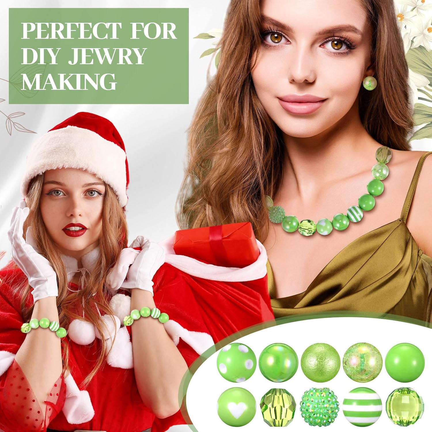 20 Pcs Chunky Bubblegum Beads 20mm Focal Pen Large Rhinestone Pearl Beads for DIY Beadable Pen School Jewelry Making Keychain Craft Making(Fruit Green) - Image 5