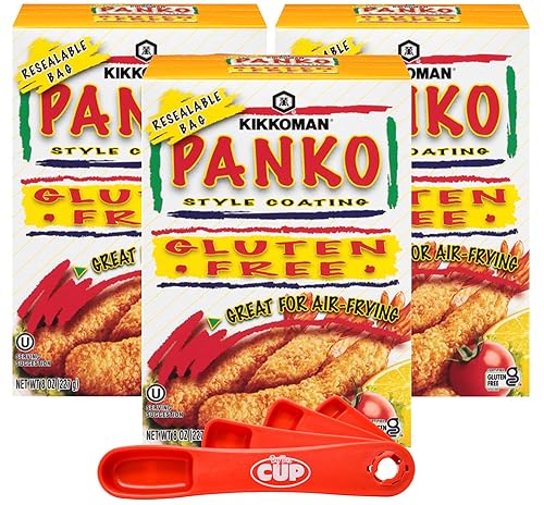 Kikkoman - Revestimiento estilo Panko, sin gluten, 8 onzas (paquete de 3) con cucharas giratorias By The Cup
