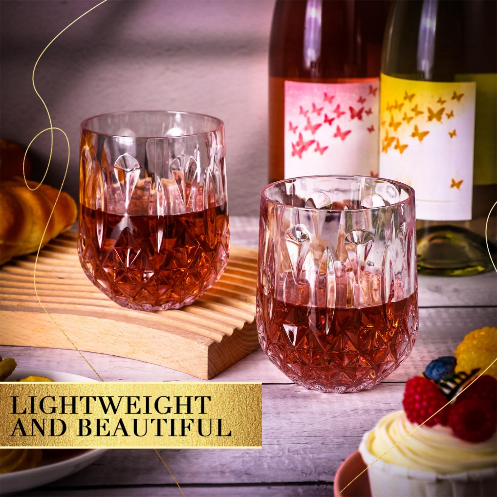 Suclain Weingläser aus Kunststoff, ohne Stiel, 340 ml, klares Acryl, Whiskey-Weinbecher, unzerbrechlich, Trinkgläser-Set, wiederverwendbare Cocktailgläser für Pool, Hochzeit, Weihnachten, Party,