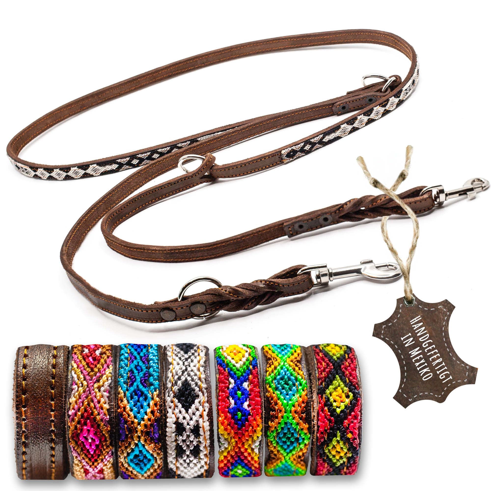 Correa de piel para perro hecha a mano, hecha a mano para perros pequeños, resistente correa de piel engrasada con bordados de colores, correa de cuero ajustable para perro, correa fina de