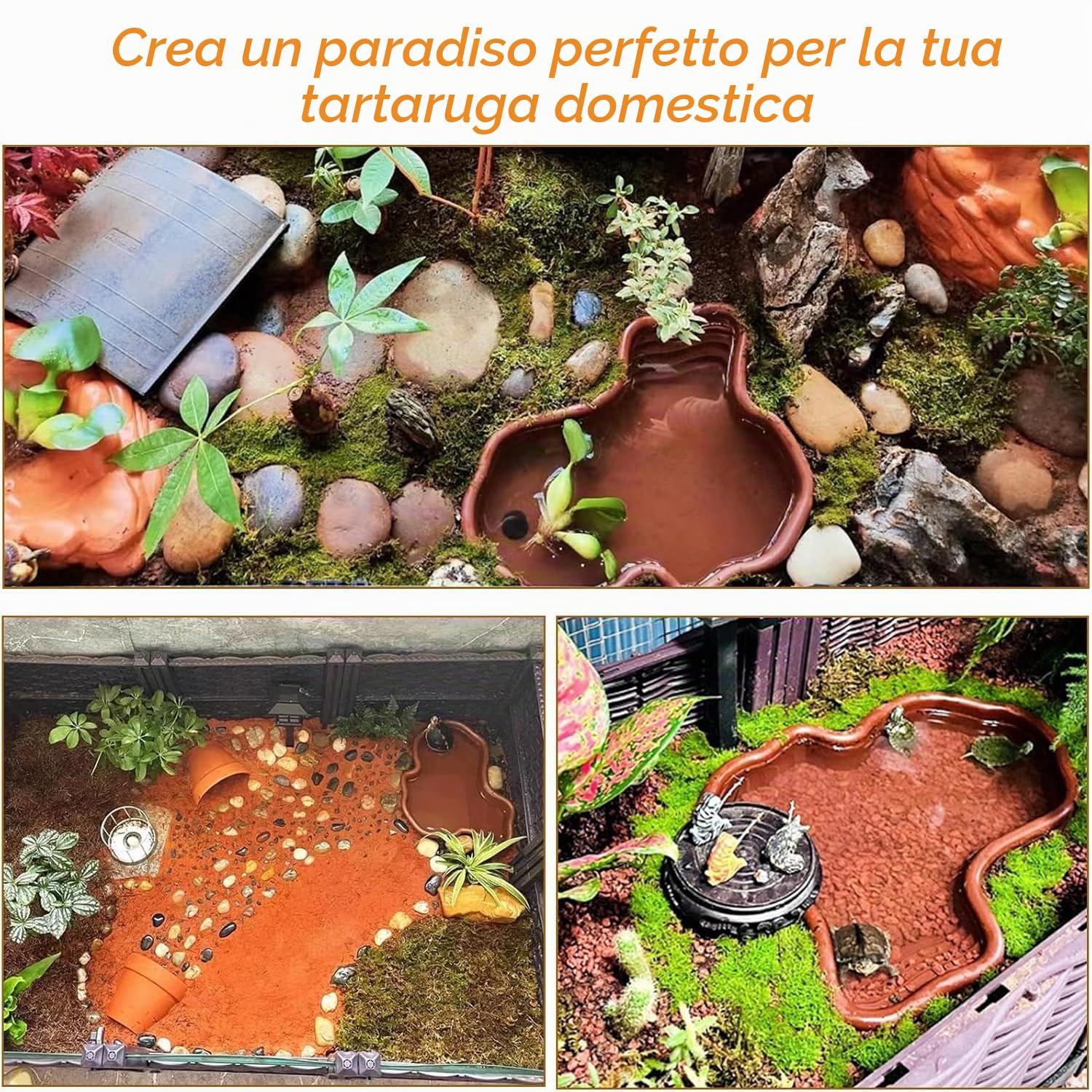 MEISO Vasca per Tartarughe, Bagno per Rettili, Vasca per Tartarughe Terrestri in Plastica con Rampa Antiscivolo, Piscina per Tartarughe, Ciotola Acqua per Rettili, Mangiatoia per Rettili con Drenaggio