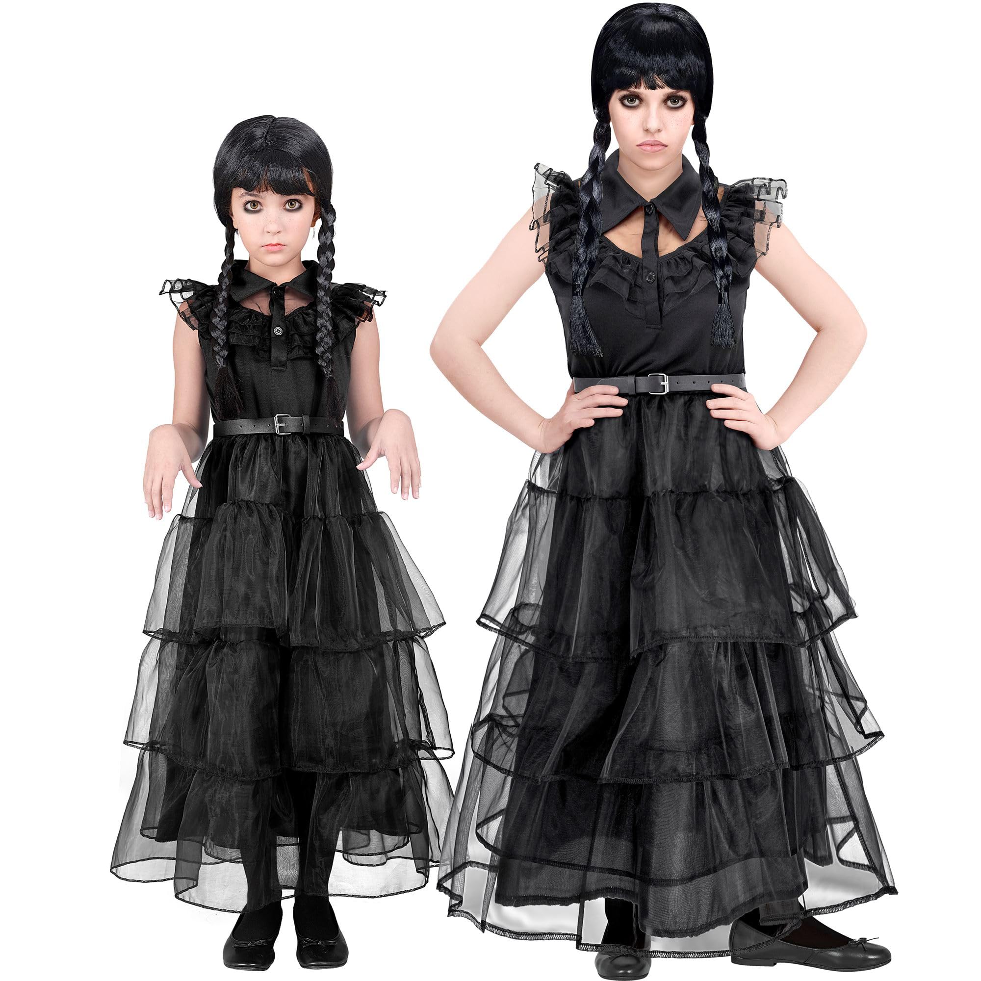 W WIDMANN MILANO Party Fashion 42667 Costume de Fille Noire pour Enfant Wednesday Kids Girl, Solid, Black/Grey, 140