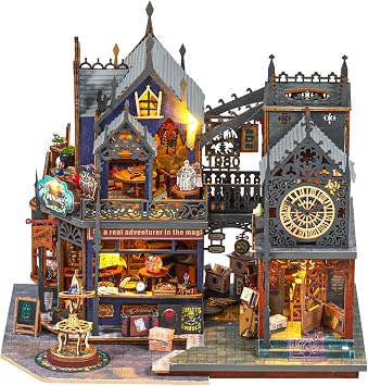 DIY Book Nook Kit, DIY Miniature Dollhouse Kit 124 Scale 3D Wooden Dollhouse Making Kit with LED Light Dust Proof Cover Mini Crafts Dollhouse Educational Wooden Model Building Set for Kids Adults