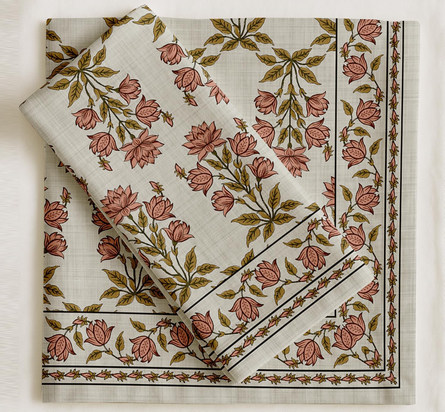Designer Cotton Twill Napkins - Set of 12, 20-Inch, Block Design, Durable & Absorbent Cloth Napkins for Dining, Parties, and Home Decor - Machine Washable