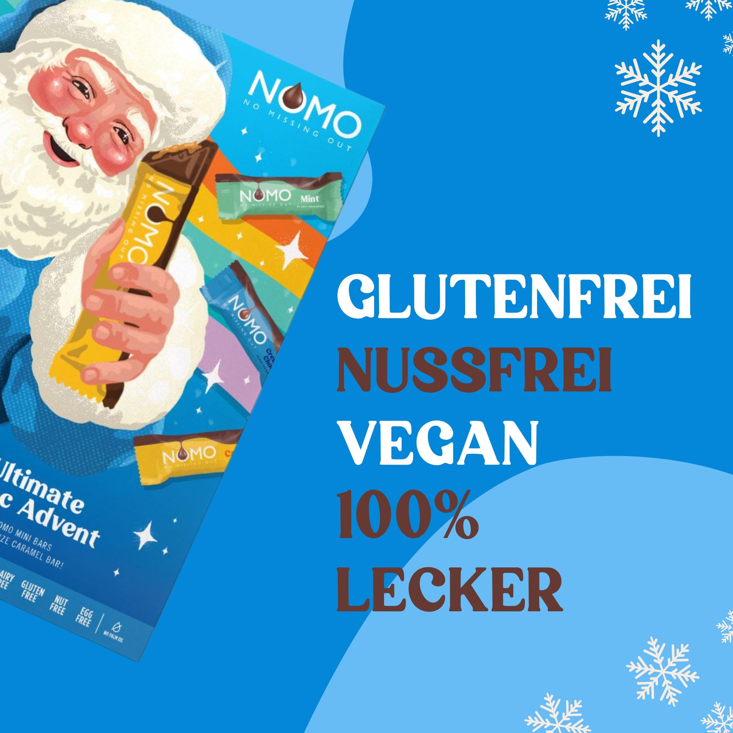 NOMO Mixed Mini Riegel Adventskalender - 320g - Allergenfreie Weihnachten - Laktosefrei, Glutenfrei, Nussfrei, Eifrei - Rainforest Alliance Zertifiziert - 100% Vegan