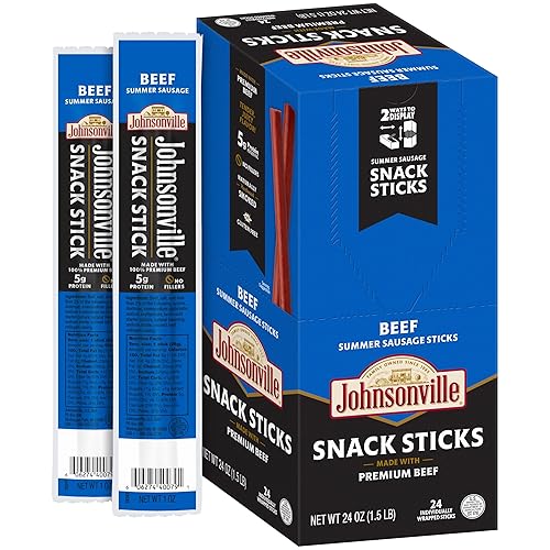 Palitos de salchicha de verano Johnsonville Beef, 1 onza (24 unidades)  Merienda de carne de la marca #1 de salchichas en los Estados Unidos, hecho