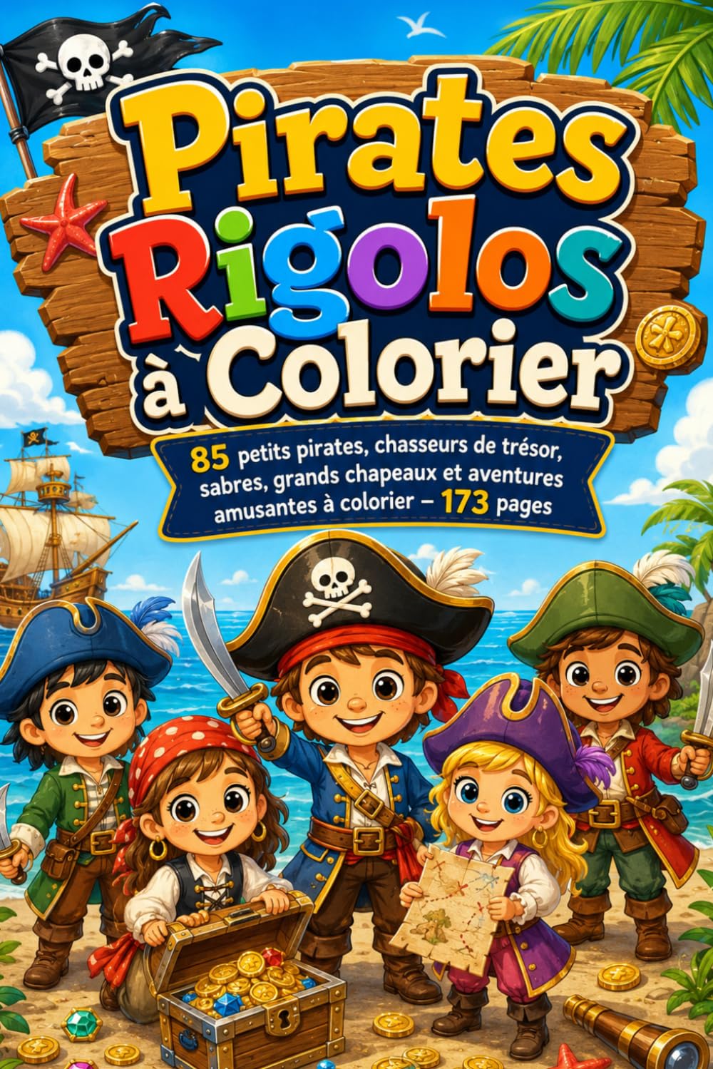 Pirates Rigolos à Colorier: 85 petits pirates, chasseurs de trésor, sabres, grands chapeaux et aventures amusantes à colorier – 173 pages